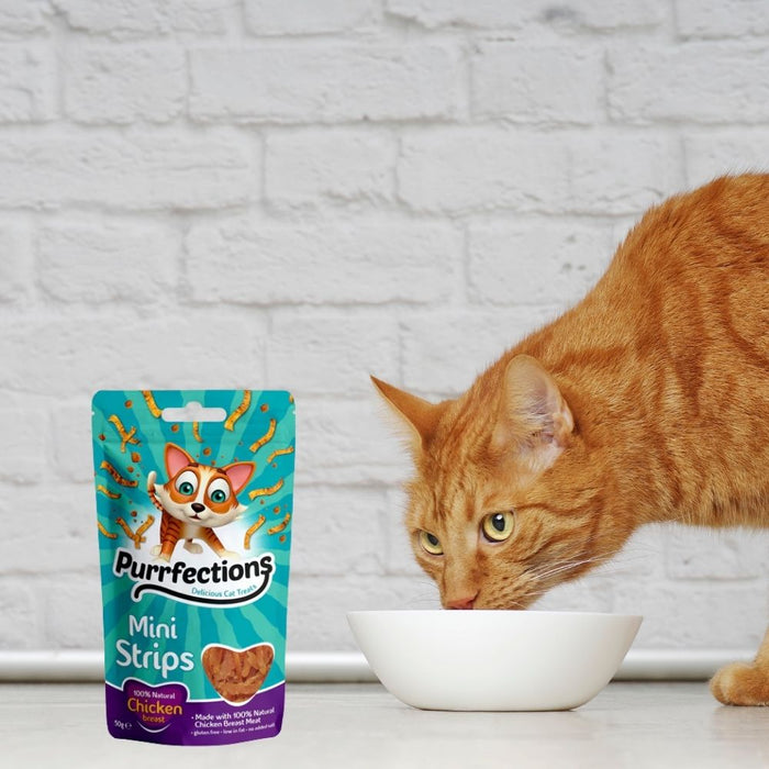 Purrfections Chicken Mini Strips Cat Treats 50g Cat Food & Treats Purrfections   