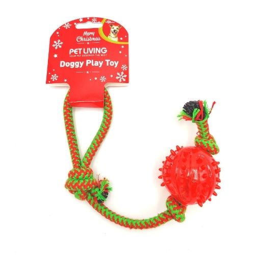 Pet Living Christmas Doggy Play Toy With Rope Christmas Gifts for Dogs FabFinds Red Circle  
