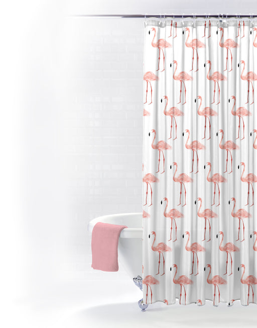 Moda Flamingo Printed Shower Curtain 180cm x 180cm Bathroom Accessories Moda   