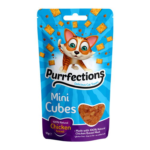 Purrfections Chicken Mini Cubes Cat Treats 50g Cat Food & Treats Purrfections   