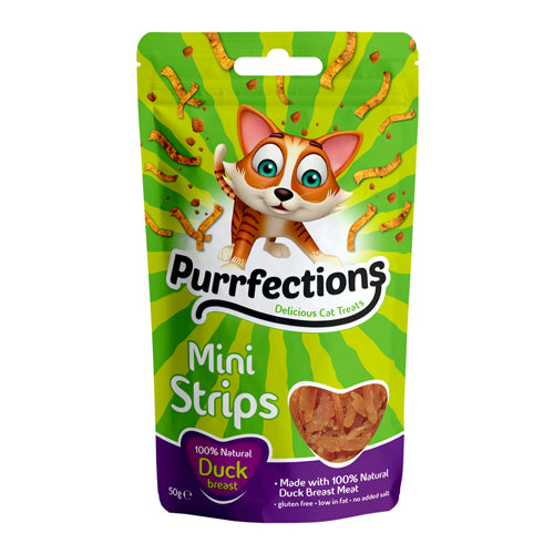 Purrfections Duck Mini Strips Cat Treats 50g Cat Food & Treats Purrfections   