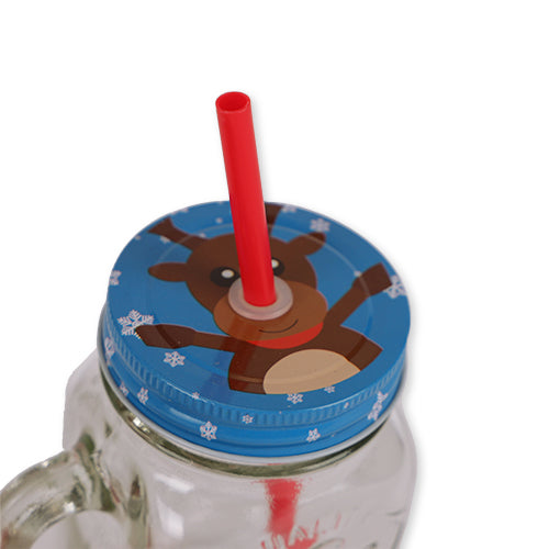 Christmas Character Glass Mason Jar With Straw Assorted Styles - FabFinds