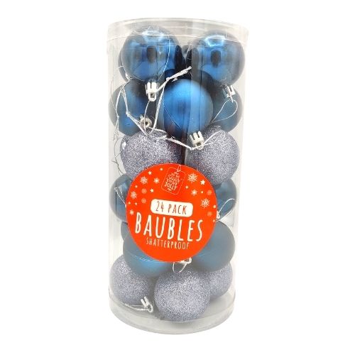 Royal Blue Christmas 50mm 24 Pack Baubles Christmas Baubles, Ornaments & Tinsel FabFinds   