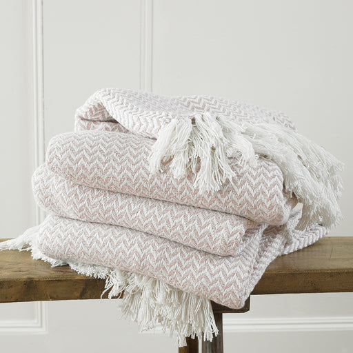 Safi Woven Herringbone Fringed Throw Throws & Blankets FabFinds Blush 127 x 152cm 