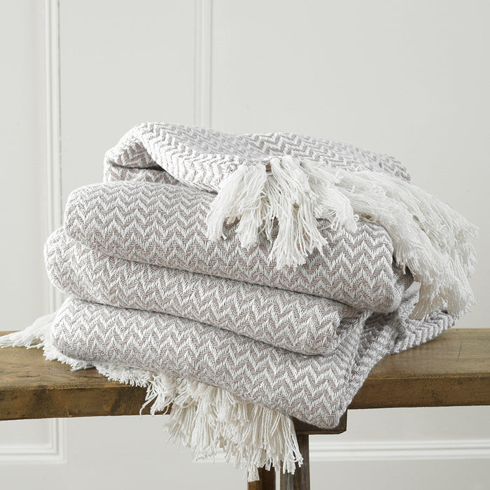 Safi Woven Herringbone Fringed Throw Throws & Blankets FabFinds Linen 127 x 152cm 