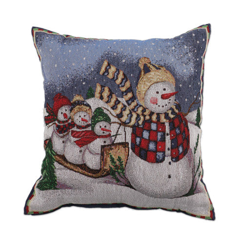Snowman Sledge Christmas Cushion 45cm x 45cm Christmas Cushions & Throws Mr Crimbo   