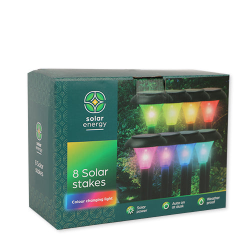 Solar Energy 8 Solar Stakes Colour Changing Lights Solar Lights Solar Energy   