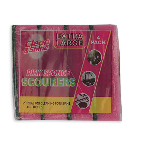 Clean & Shine Pink Sponge Scourers XL 4 Pack Cloths, Sponges & Scourers Clean & Shine   