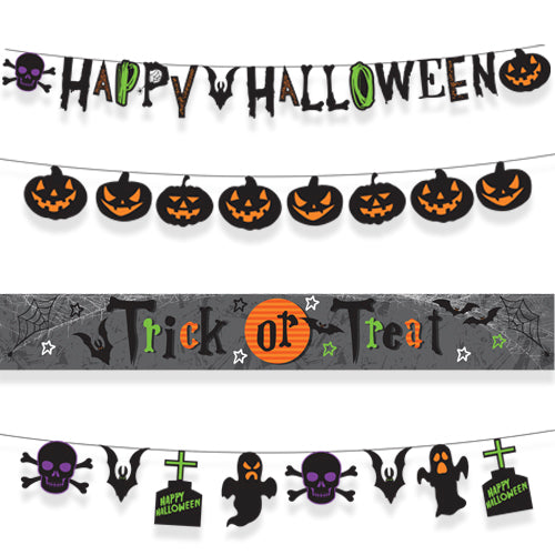 Spooky Halloween Banners Assorted Designs 4 Pack Halloween Decorations FabFinds   