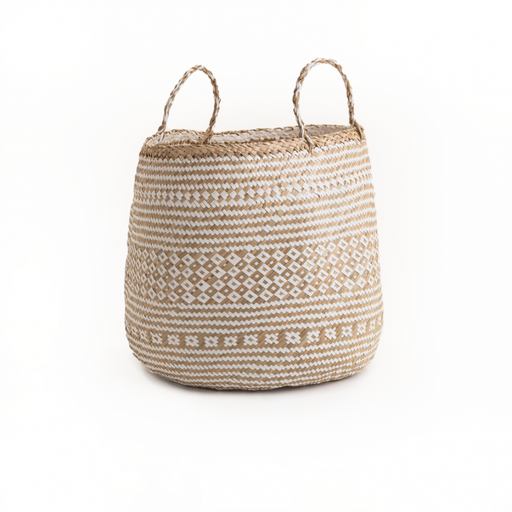 Strada Natural & White Seagrass Barrel Basket - Large Storage Baskets FabFinds   