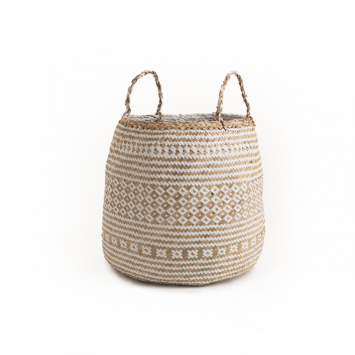 Strada Natural & White Seagrass Barrel Basket - Medium Storage Baskets FabFinds   