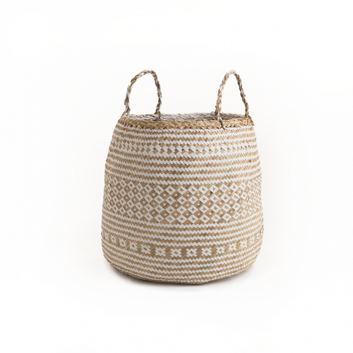 Strada Natural & White Seagrass Barrel Basket - Medium Storage Baskets FabFinds   