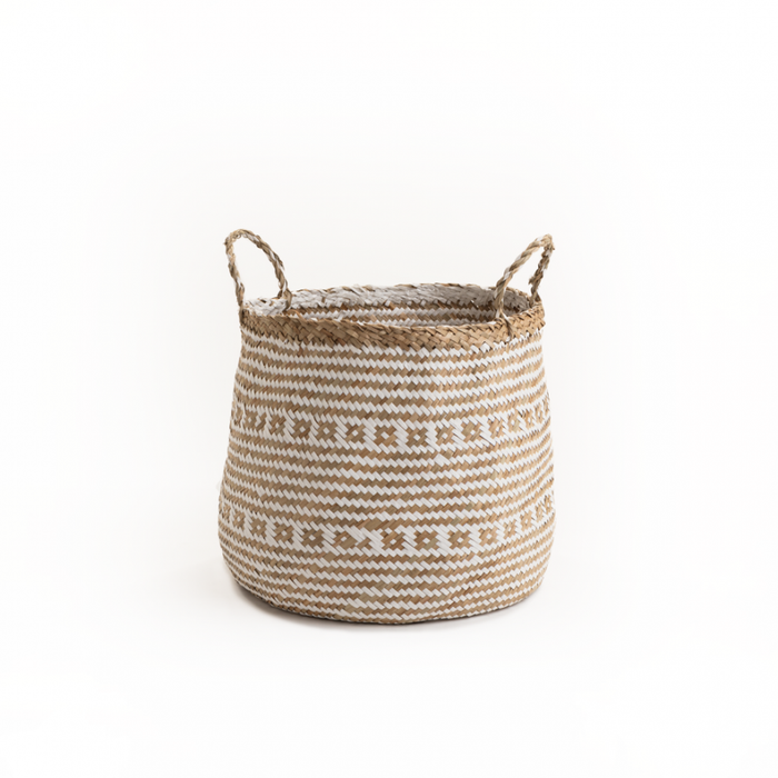 Strada Natural & White Seagrass Barrel Basket - Small Storage Baskets FabFinds   