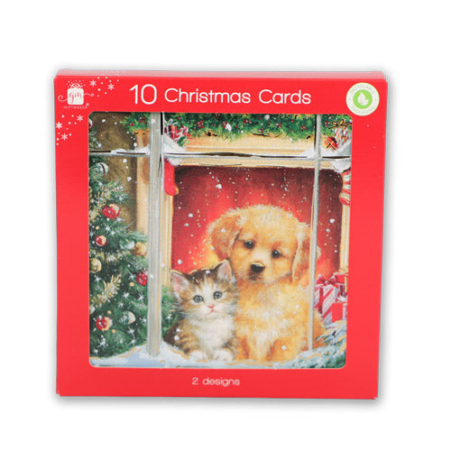 Cat and Dog Boxed Christmas Cards 10 Pack Assorted Designs Christmas Cards Giftmaker   