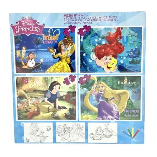 Disney Princess Puzzle And Colouring Set 4-In-1 Jigsaw Puzzles Disney   