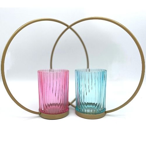 Round Ribbed Glass Tealight Holder Assorted Colours Candle Holders FabFinds   