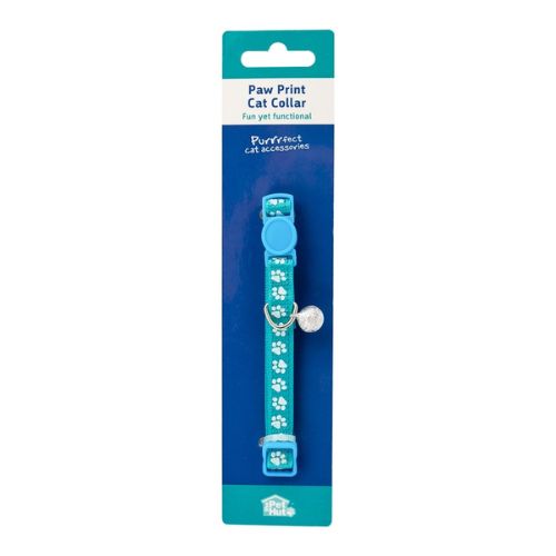 Teal Paw Print Cat Collar With Bell- FabFinds