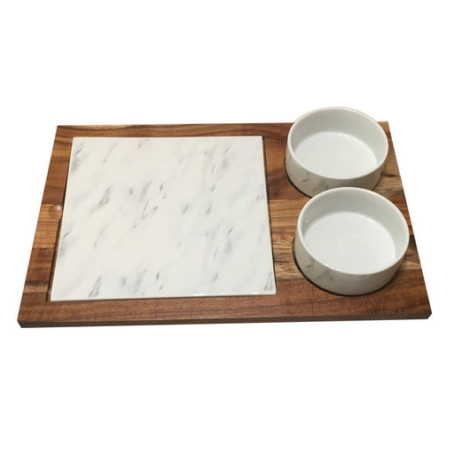 Wooden Marble Effect Serving Platter Tray Bowls 4pc Kitchen Accessories FabFinds   