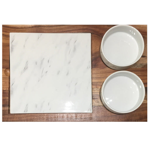 Wooden Marble Effect Serving Platter Tray Bowls 4pc Kitchen Accessories FabFinds   