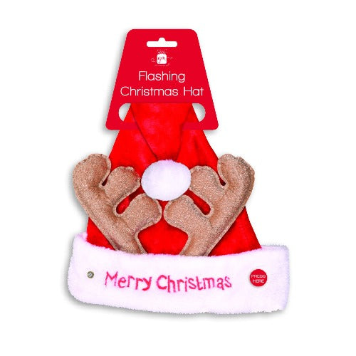 Novelty Flashing LED Santa Hat With Antlers Christmas Accessories Anker   
