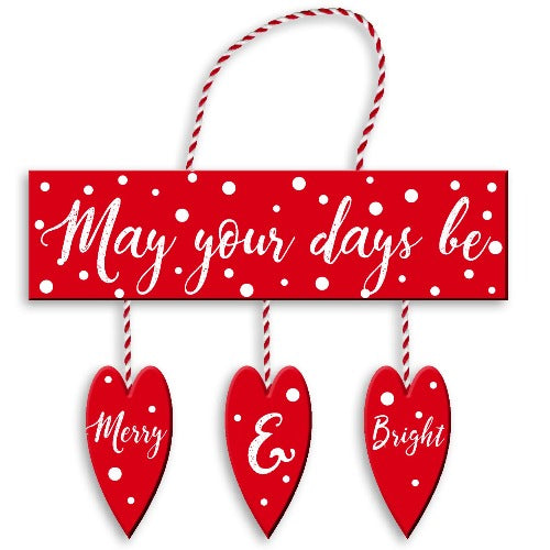 Merry & Bright 3 Hanging Hearts Plaque Christmas Decoration Christmas Decorations Anker   