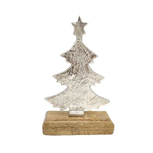 Aluminum Tree on Wooden Base 20cm Christmas Festive Decorations The Satchville Gift Company   