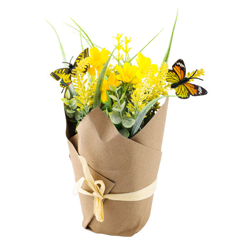 Artificial Flowers In Pot Parchment Assorted Colours Artificial Plant FabFinds Yellow  