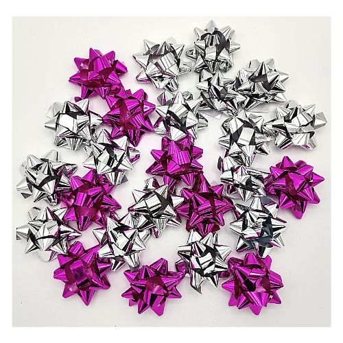Assorted Christmas Gift Confetti Bows 25 Pack Christmas Tags & Bows FabFinds Pink and Silver  