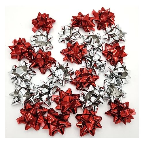 Assorted Christmas Gift Confetti Bows 25 Pack Christmas Tags & Bows FabFinds Red and Silver  