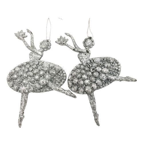 Glitter Ballerina Christmas Decorations 2pk Christmas Decorations FabFinds silver  