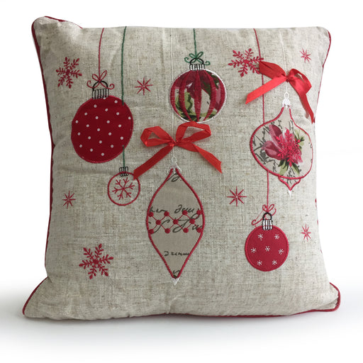 Deck the Halls Christmas Baubles Embroidered Cushion Christmas Cushions & Throws FabFinds   