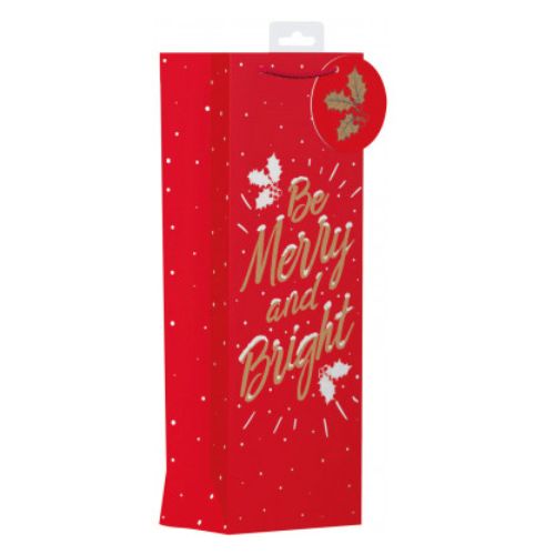 Traditional Be Merry & Bright Christmas Bottle Gift Bag Christmas Gift Bags & Boxes Anker   