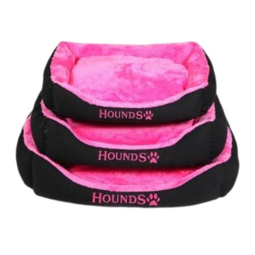 Hounds Black and Pink Pooch Faux Fur Pet Bed Assorted Sizes Dog Beds Hounds   