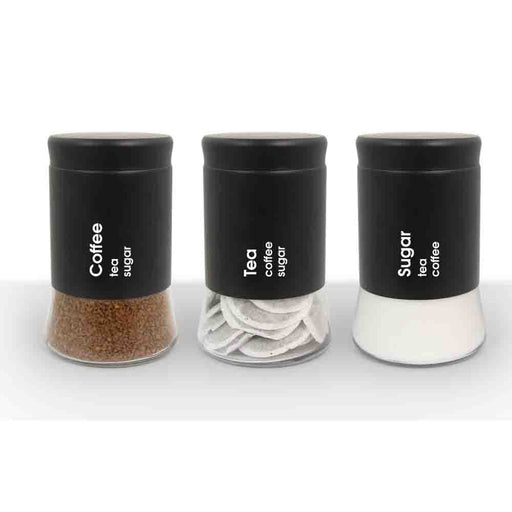 Glass Tea Coffee & Sugar Kitchen Canisters - Set of 3 Kitchen Storage Moretti Matte Black  