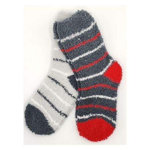Grey Stripes Boys Cosy Socks 2 Pack Kids Snuggle Socks FabFinds   