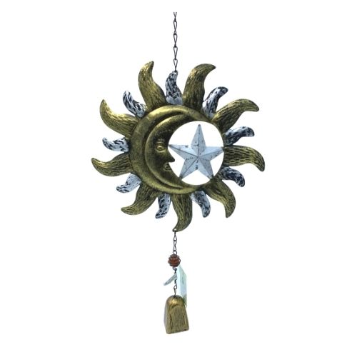 Gold and Silver Sun Hanging Wind Chime Assorted Styles Garden Decor FabFinds Moon & Star  
