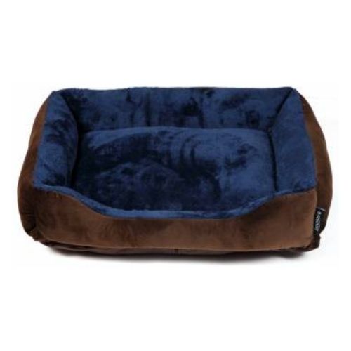Hounds Brown and Navy Faux Fur Pet Bed Assorted Sizes Dog Beds Hounds Medium  L 63cm x W 50cm x H 16cm  