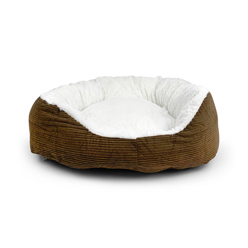 Cord Plush Oval Pet Bed 60cm - Assorted Colours Dog Beds FabFinds Brown  