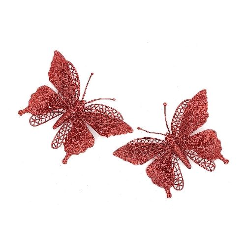 Glitter Butterfly Decorative Christmas Clips Christmas Baubles, Ornaments & Tinsel FabFinds Red  