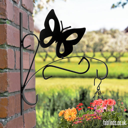 Black Butterfly Hanging Basket Wall Bracket 27cm x 29cm Gardening Accessories for the love of gardening   