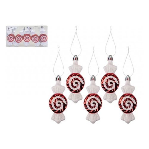 Candy Cane Red & White Swirl Hanging Decorations 5 Pk Christmas Decorations Snow White   