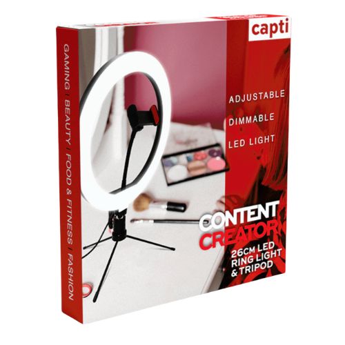 Capti Content Creator LED Ring Light & Tripod 26cm Lighting Capti   