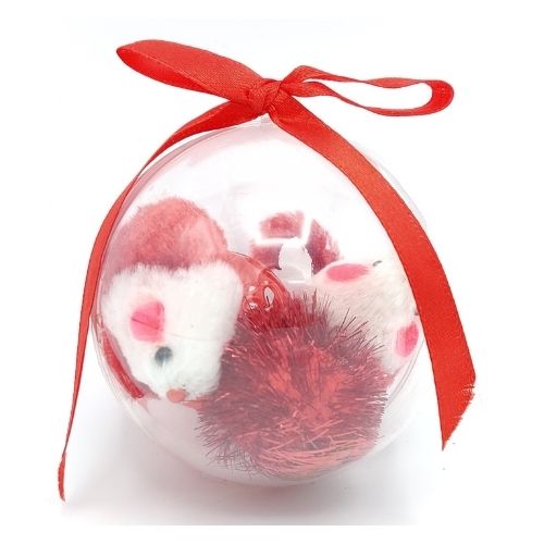 Pet Living Christmas Bauble 4 Piece Cat Toy Assorted Colours Christmas Gifts for Cats FabFinds Red  