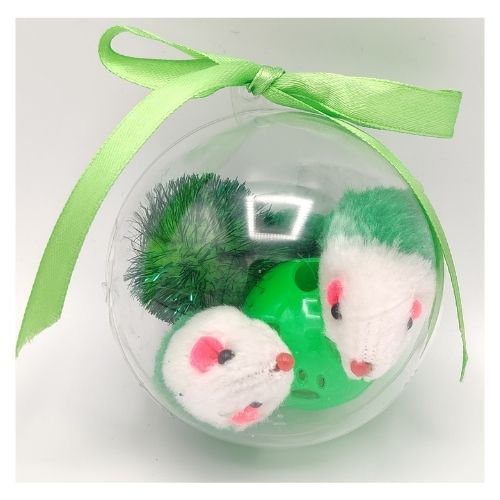 Pet Living Christmas Bauble 4 Piece Cat Toy Assorted Colours Christmas Gifts for Cats FabFinds Green  