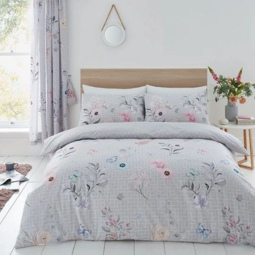 Coloroll Bedding Coloroll Cecilia Grey Floral Duvet Set — FabFinds