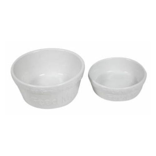 Hounds Feed Me White Ceramic Pet Bowl Assorted Sizes Dog Accessories Hounds Small: L 13cm x W 11cm x H 4.5cm  