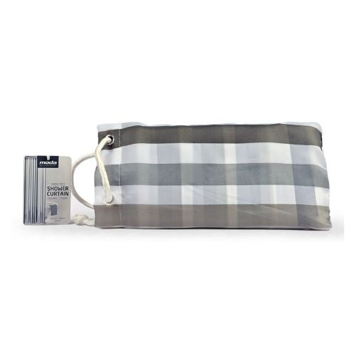 Moda Grey Striped Printed Shower Curtain In A Bag 180cm Bathroom Accessories Moda   