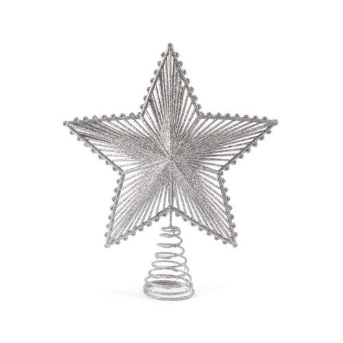 Christmas 3D Glitter Star Tree Topper Assorted Colours Christmas Baubles, Ornaments & Tinsel FabFinds Silver  