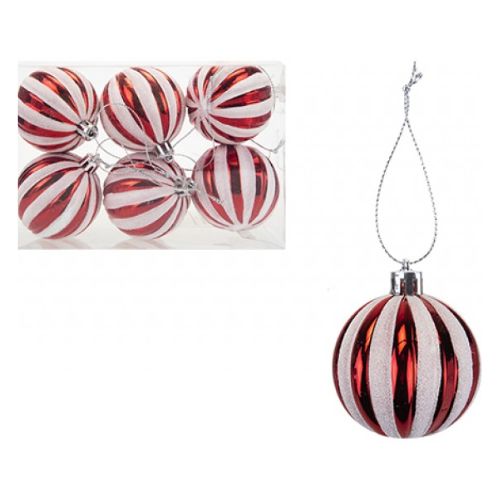 Christmas Candy Cane Striped Baubles 6cm 6 Pack Christmas Baubles, Ornaments & Tinsel Snow White   