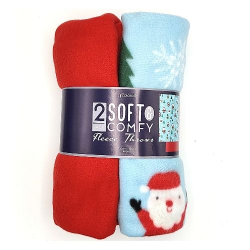 Christmas Santa Fleece Throws 100 x 150cm 2Pk — FabFinds